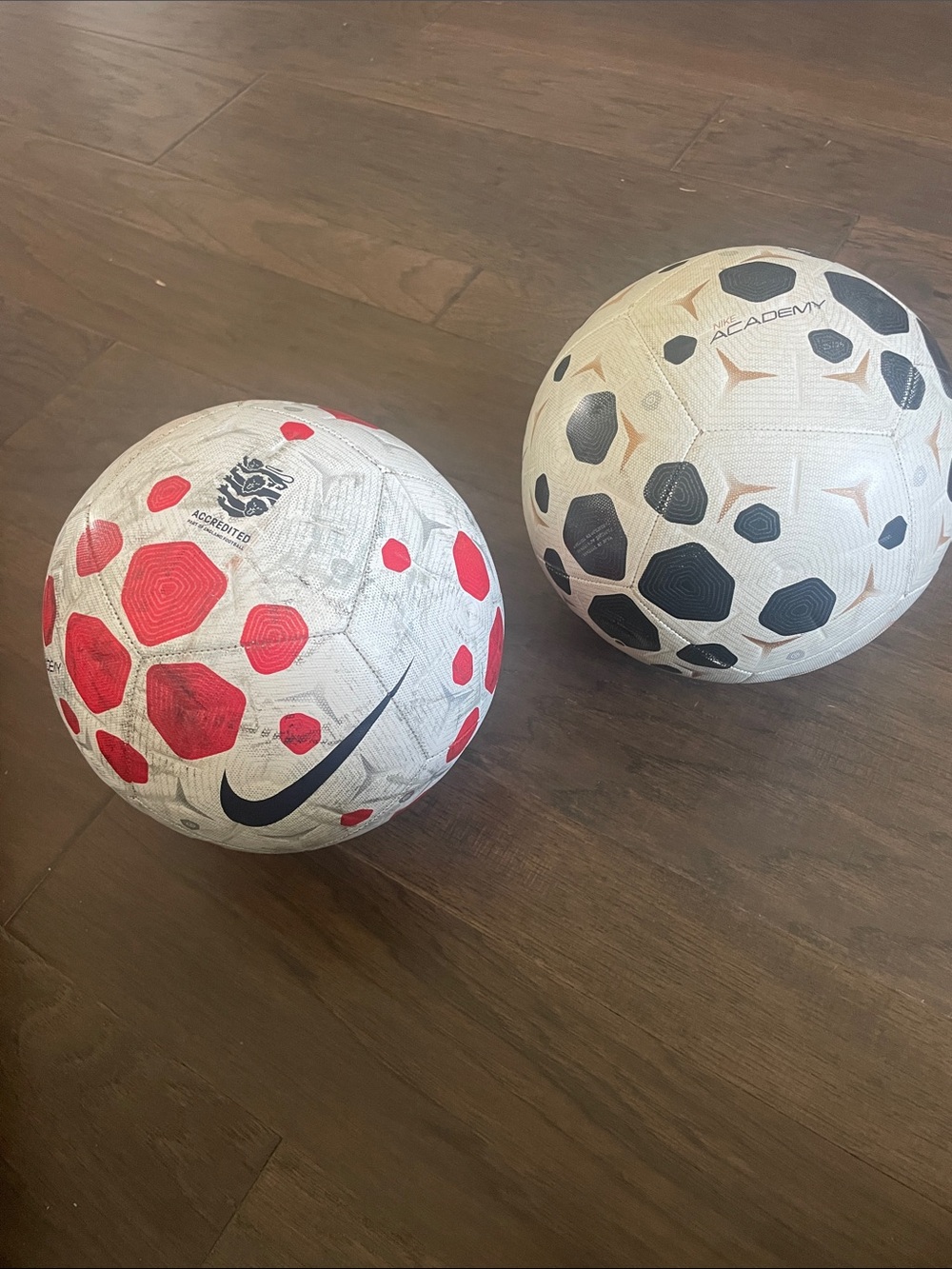 Two Nike Academy Soccer Balls